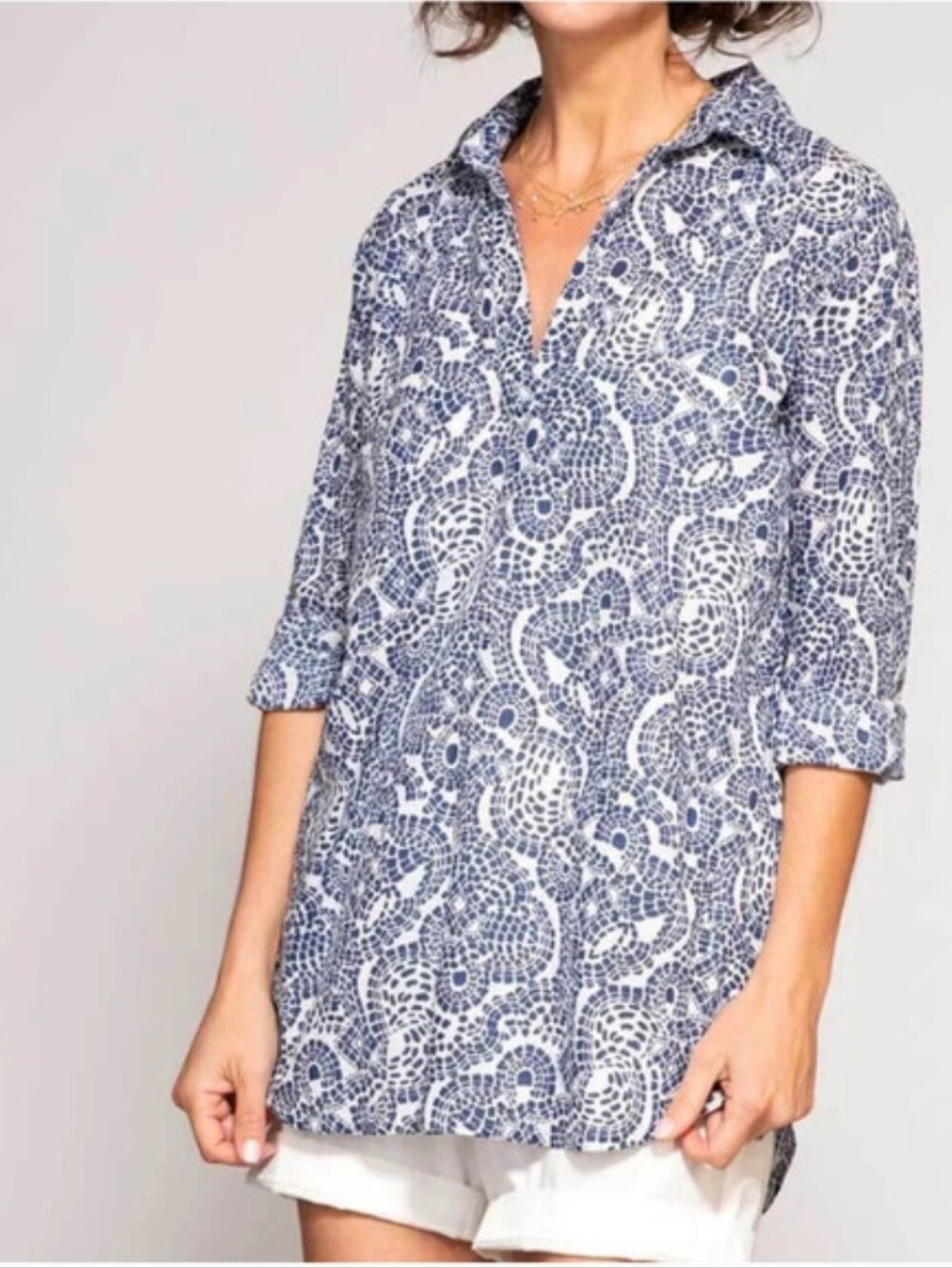 Rock Flower Paper Tunic Womens Mosaic Popover Lightweight Coastal